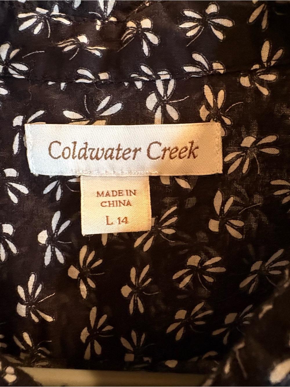 Coldwater Creek 100% Cotton Button Down Shirt in Black with White Flowers - Picture 2 of 10